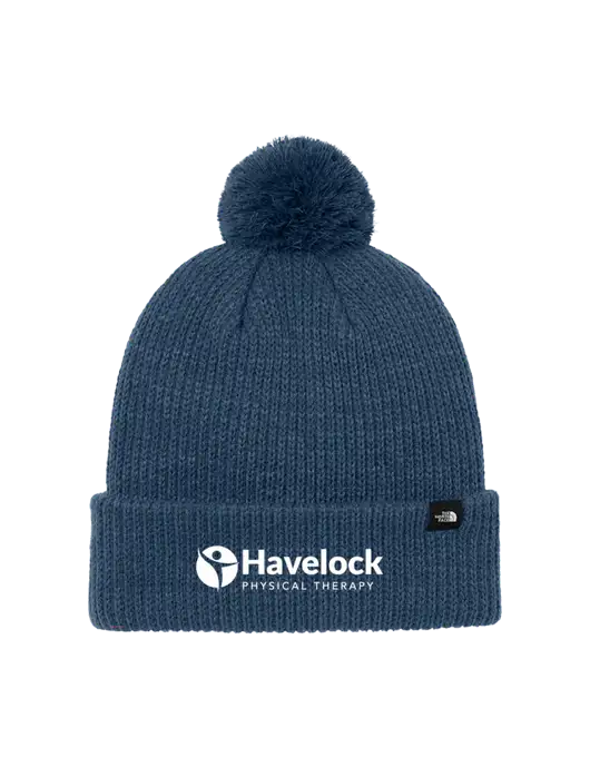The North Face Light Navy Pom Beanie w/Havelock Logo