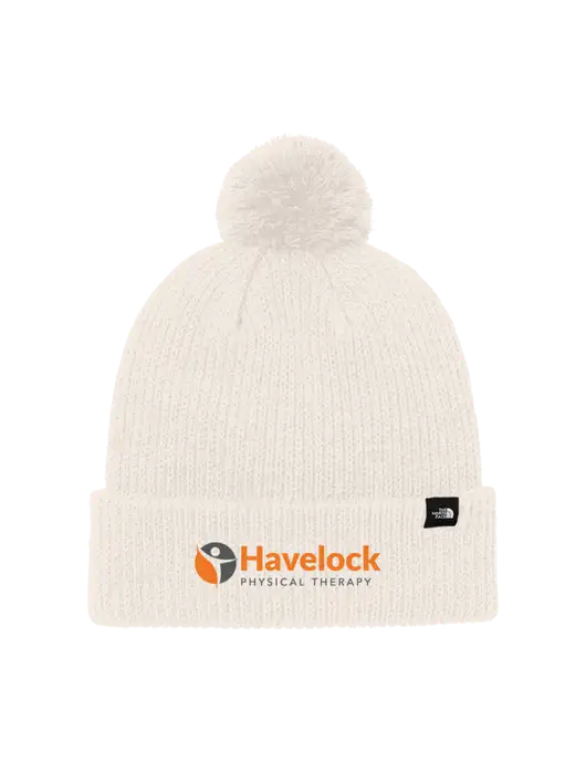 The North Face Ivory Pom Beanie w/Havelock Logo
