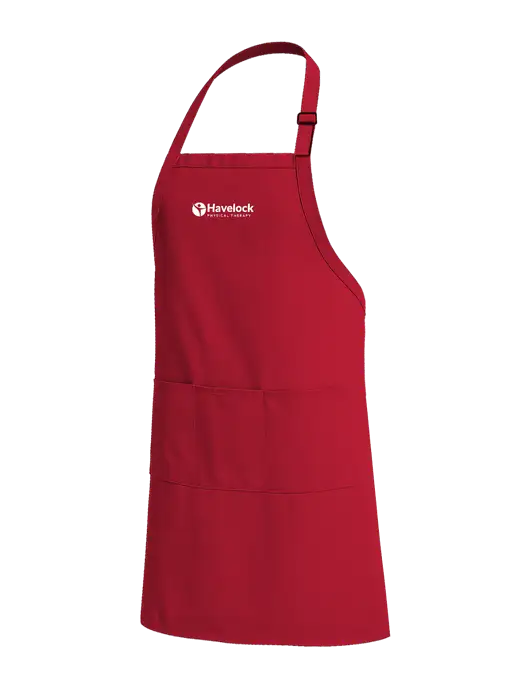 Easy Care Extra Long Bib Red Apron with Stain Release w/Havelock Logo