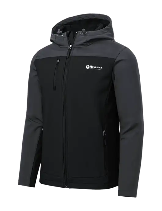 Hooded Core Dark Grey/Black Soft Shell Jacket w/Havelock Logo