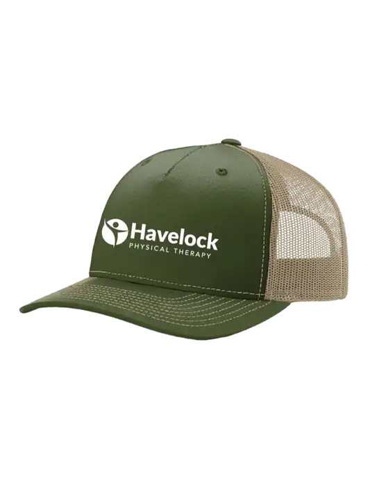 Richardson Five-Panel Trucker Medium Dark Olive/Tan Mesh Cap  w/Havelock Logo