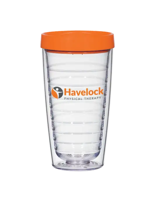 16 oz Trivex Double Wall Tumbler with Orange Travel Lid w/Havelock Logo