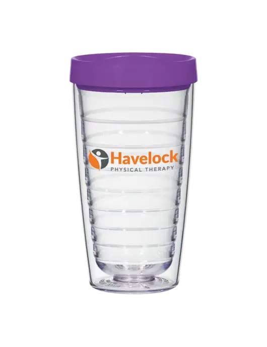 16 oz Trivex Double Wall Tumbler with Purple Travel Lid w/Havelock Logo