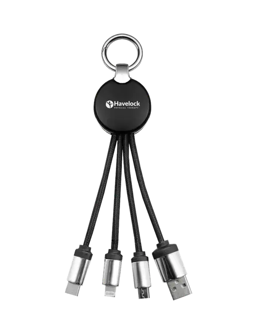 Black Light-Up Multi Charging Cable Keychain w/Havelock Logo