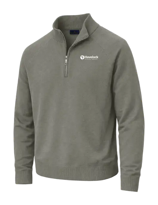 Brooks Brothers Cotton Stretch 1/4-Zip Light Grey Heather Sweater w/Havelock Logo