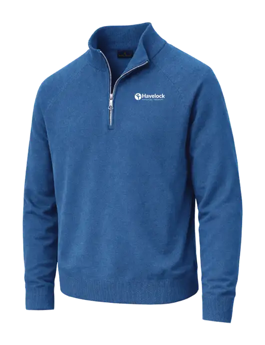 Brooks Brothers Cotton Stretch 1/4-Zip Light Blue Sweater w/Havelock Logo