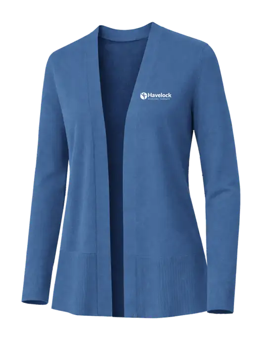 Brooks Brothers Womens Cotton Stretch Long Light Blue Cardigan Sweater w/Havelock Logo