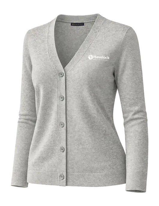 Brooks Brothers Womens Cotton Stretch Light Grey Heather Cardigan Sweater w/Havelock Logo