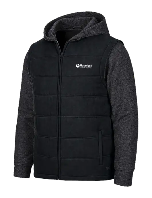 TravisMathew Tides Up Hooded Black/Black Heather Jacket w/Havelock Logo