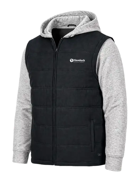 TravisMathew Tides Up Hooded Black/Light Gray Heather Jacket w/Havelock Logo