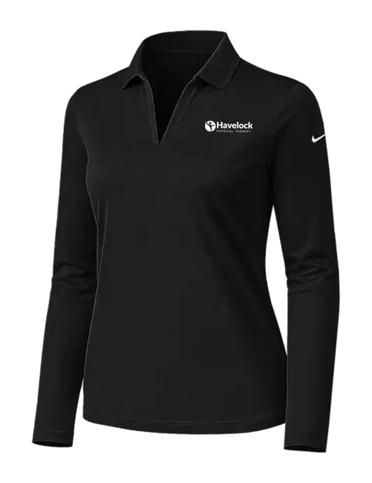Nike Womens Black Dri-FIT Micro Pique 2.0 Long Sleeve Polo w/Havelock Logo