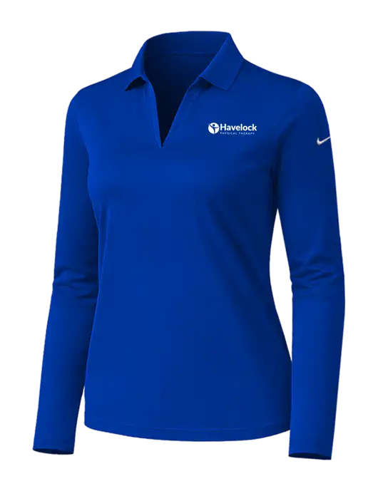 Nike Womens Dark Royal Dri-FIT Micro Pique 2.0 Long Sleeve Polo w/Havelock Logo