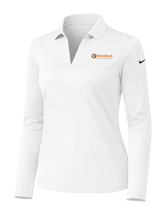 Nike Womens White Dri-FIT Micro Pique 2.0 Long Sleeve Polo w/Havelock Logo