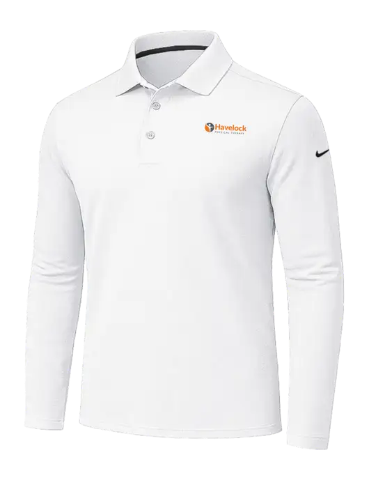 Nike White Dri-FIT Micro Pique 2.0 Long Sleeve Polo w/Havelock Logo