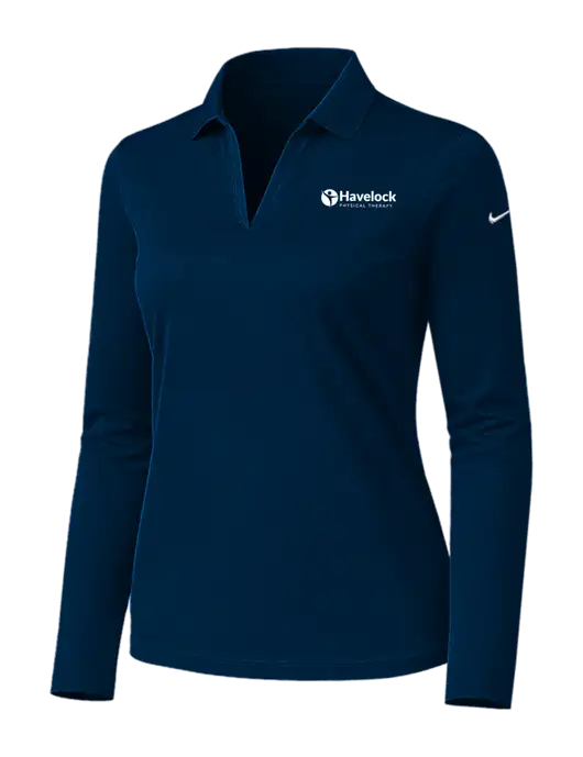 Nike Womens Navy Dri-FIT Micro Pique 2.0 Long Sleeve Polo w/Havelock Logo