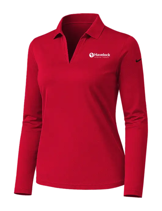 Nike Womens Red Dri-FIT Micro Pique 2.0 Long Sleeve Polo w/Havelock Logo