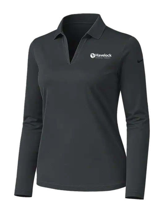 Nike Womens Dark Grey Dri-FIT Micro Pique 2.0 Long Sleeve Polo w/Havelock Logo