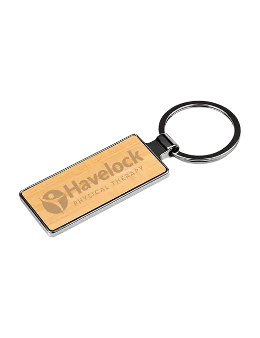 Wood and Silver Rectangle Keychain w/Havelock Logo