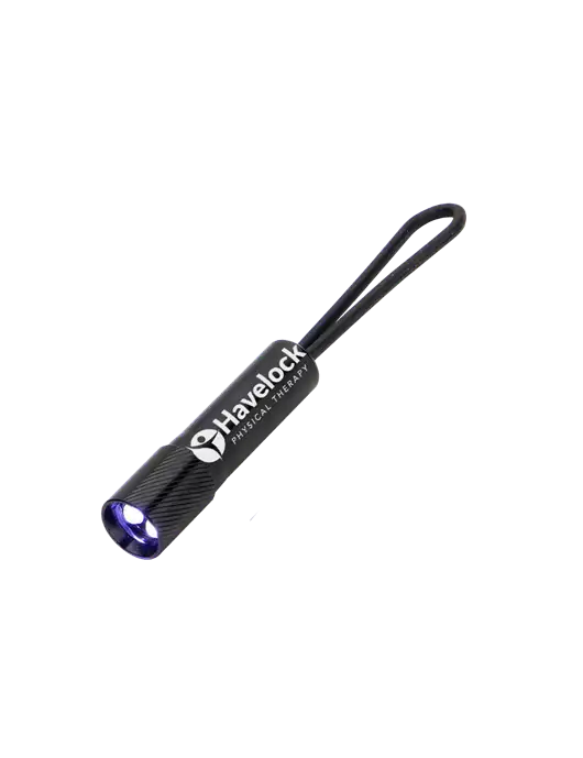 Mini Black LED Flashlight with Silicone Loop w/Havelock Logo
