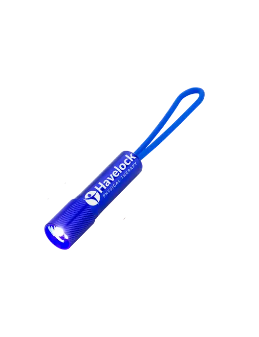 Mini Royal Blue LED Flashlight with Silicone Loop w/Havelock Logo