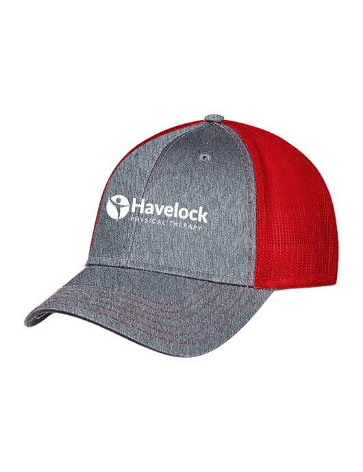 Grey Heather/Red Mesh Trucker Cap Snap Back w/Havelock Logo
